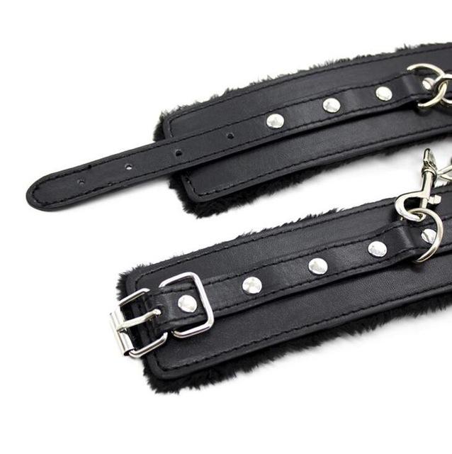 Sexy Adjustable PU Leather Plush Handcuff Ankle Cuff Restraints Bondage Sex Toy Restraints Sex Bondage Exotic Accessories