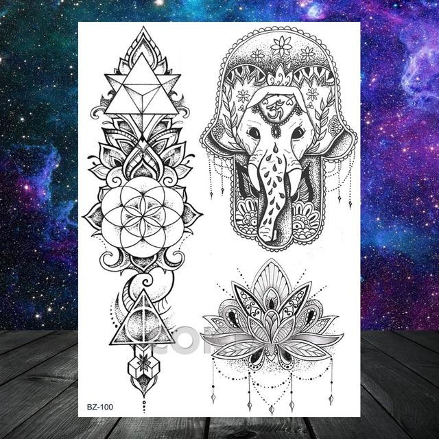 Large Black Henna Arm Tattoos Legs Bracelet India Mandala Flower Temporary Tattoo Mehndi Women Body Stickers Big Sexy Tattoo Art