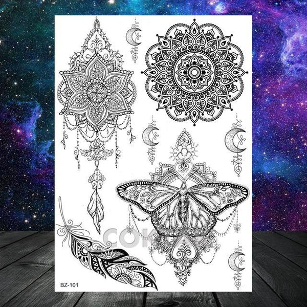 Large Black Henna Arm Tattoos Legs Bracelet India Mandala Flower Temporary Tattoo Mehndi Women Body Stickers Big Sexy Tattoo Art
