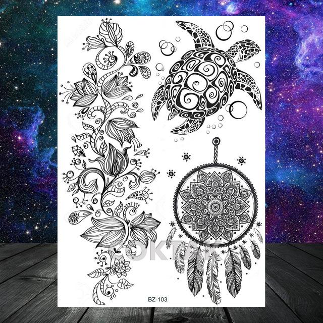 Large Black Henna Arm Tattoos Legs Bracelet India Mandala Flower Temporary Tattoo Mehndi Women Body Stickers Big Sexy Tattoo Art