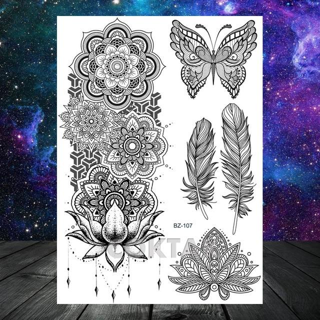 Large Black Henna Arm Tattoos Legs Bracelet India Mandala Flower Temporary Tattoo Mehndi Women Body Stickers Big Sexy Tattoo Art