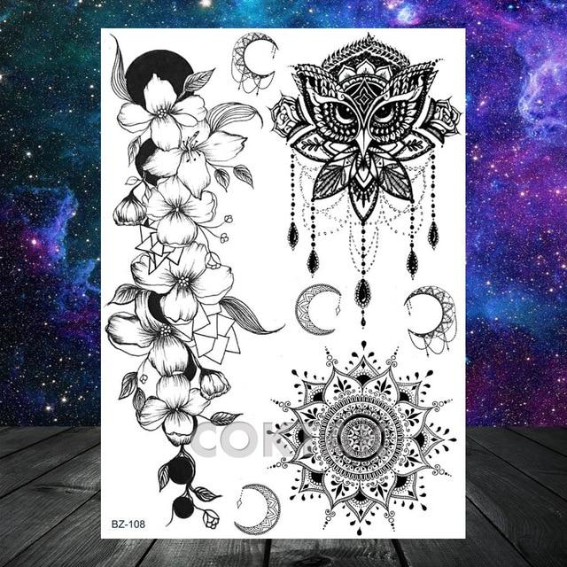 Large Black Henna Arm Tattoos Legs Bracelet India Mandala Flower Temporary Tattoo Mehndi Women Body Stickers Big Sexy Tattoo Art