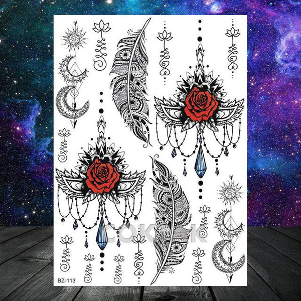 Large Black Henna Arm Tattoos Legs Bracelet India Mandala Flower Temporary Tattoo Mehndi Women Body Stickers Big Sexy Tattoo Art