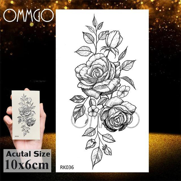 OMMGO 3D Rhombus Triangle Skull Nun Temporary Tattoo Sticker For Men Women Arm Leg Tatoo Paper Waterproof Body Art Black Tattoos