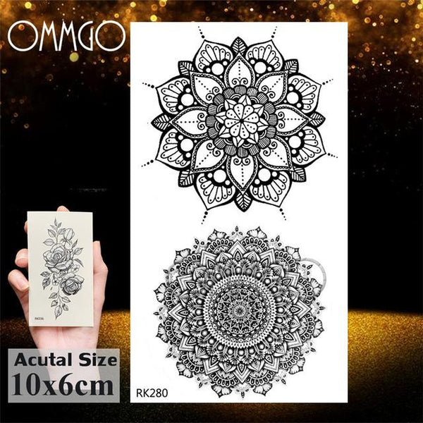 OMMGO 3D Rhombus Triangle Skull Nun Temporary Tattoo Sticker For Men Women Arm Leg Tatoo Paper Waterproof Body Art Black Tattoos