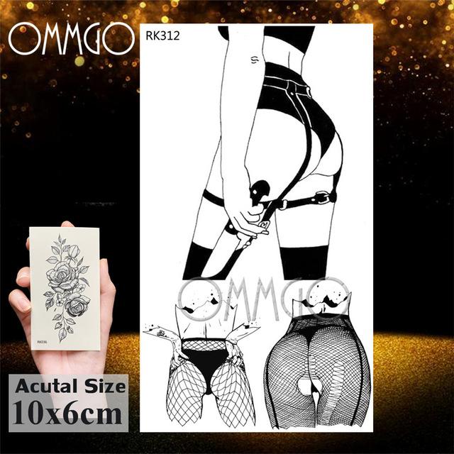 OMMGO 3D Rhombus Triangle Skull Nun Temporary Tattoo Sticker For Men Women Arm Leg Tatoo Paper Waterproof Body Art Black Tattoos