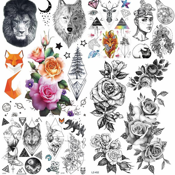 Roses Waterproof Temporary Tattoo Stickers Women Dating Makeup Back Art Tattoo Paste 21x15CM Large Body Arm Chest Tatoo Wall
