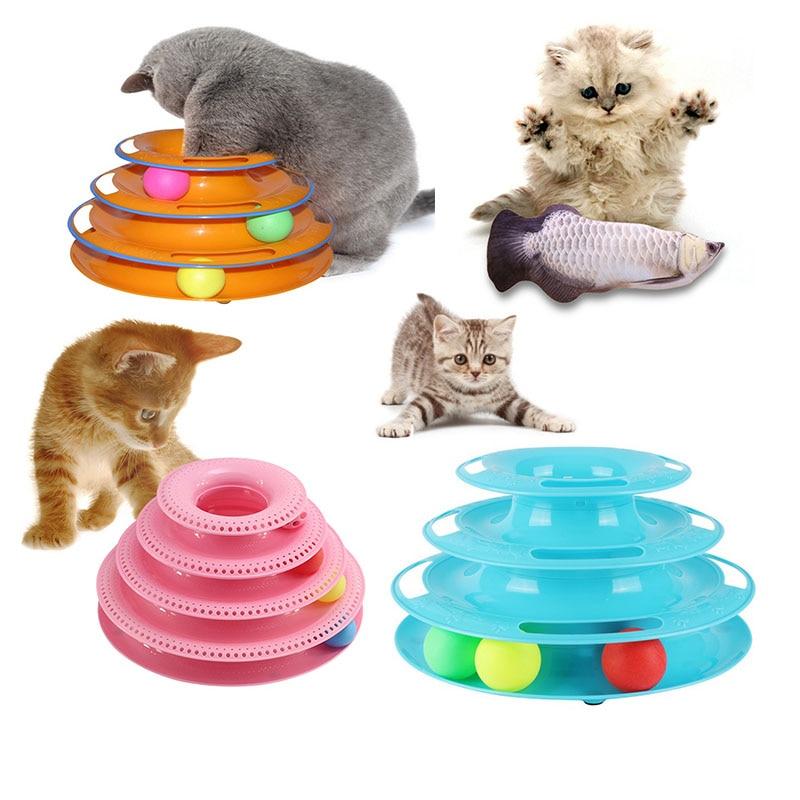 Three Levels pet cat toy Tower Tracks Disc cat Intelligence Amusement triple pay disc cat toys ball Training Amusement plate 201