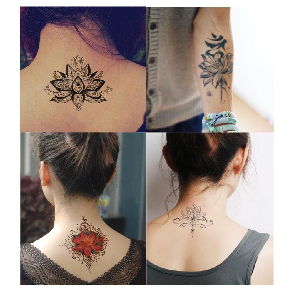 Lotus Flowers Big Temporary Tattoo Sticker Waterproof Women Girls Back Shoulder Chest Fake Tattoos 11X15cm