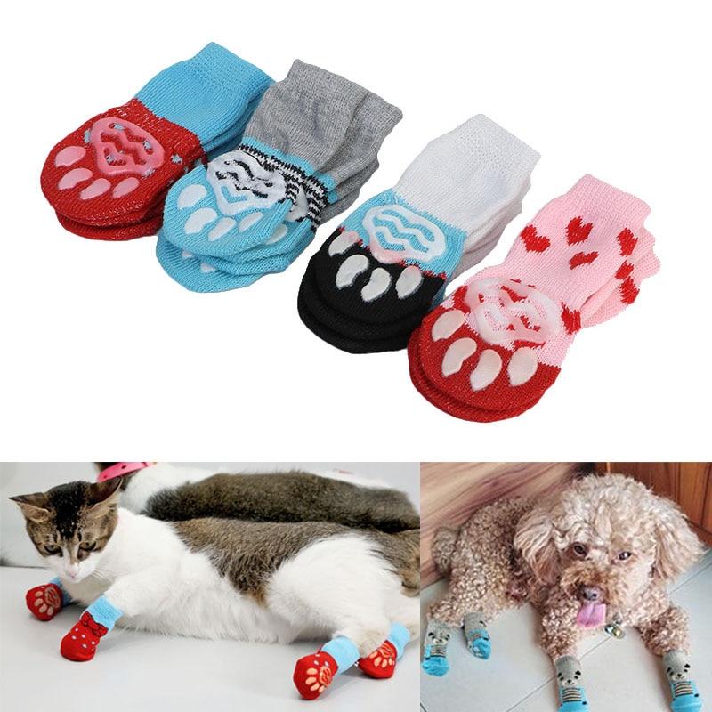 4 Pcs Pet Puppy Dog Socks Anti-slip Knitting Breathable Elasticity Warm Winter Indoor Hogard NO22