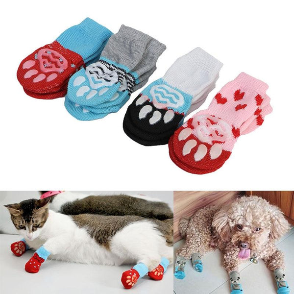 4 Pcs Pet Puppy Dog Socks Anti-slip Knitting Breathable Elasticity Warm Winter Indoor Hogard NO22