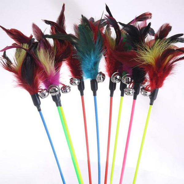 Random Color Hot Sale Feather With Small Bell Natural Make A Cat Stick 1PCS Like Birds Cat Toys Black Coloured Pole