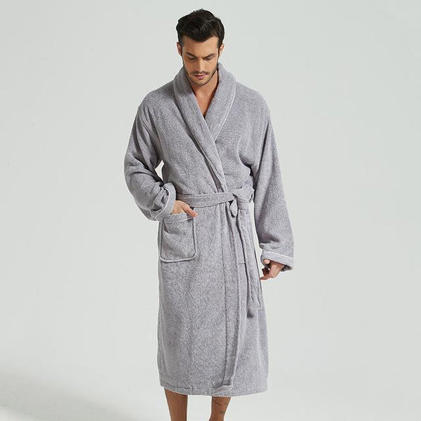 Men Bathrobe Cotton Towel Kimono Autumn Thick Warm Towel Fleece Terry Sleepwear Long Robe Hotel Spa Soft Long White Bath Robe