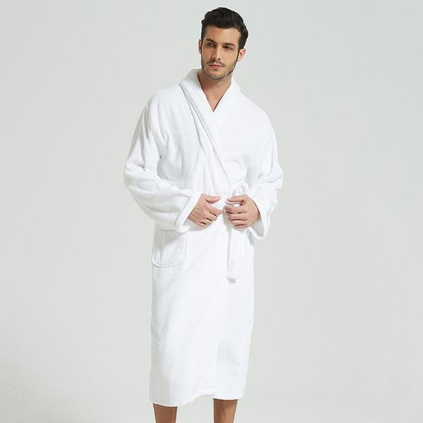 Men Bathrobe Cotton Towel Kimono Autumn Thick Warm Towel Fleece Terry Sleepwear Long Robe Hotel Spa Soft Long White Bath Robe