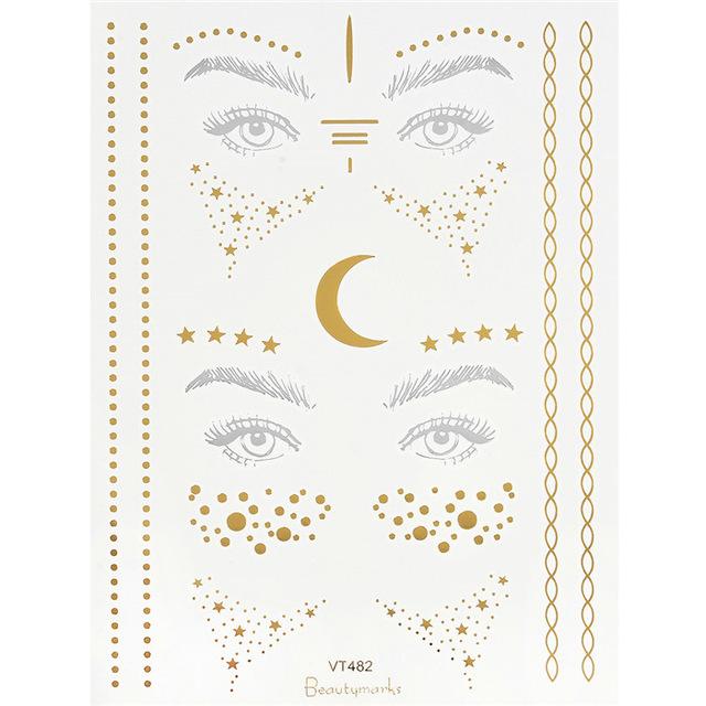 2019 New Gold Face Temporary Tattoo Waterproof Blocked Freckles Makeup Stickers Eye Decal Wholesale
