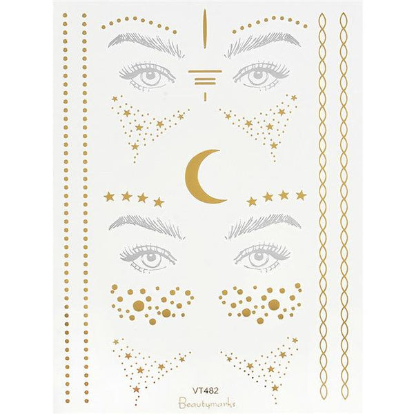 2019 New Gold Face Temporary Tattoo Waterproof Blocked Freckles Makeup Stickers Eye Decal Wholesale