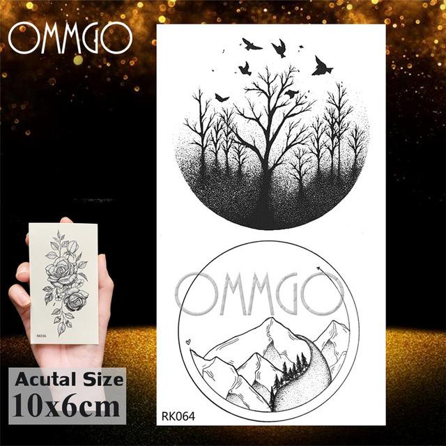 OMMGO Outspace Women Planet Brain Temporary Tattoo Sticker Waterproof Black Geometric Mountain Tatoos Body Art Fake Tattoo Paper
