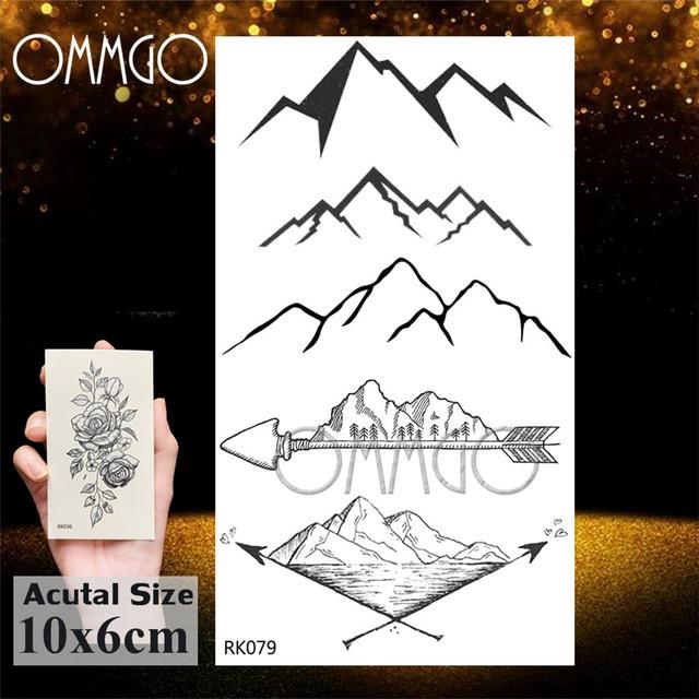 OMMGO Outspace Women Planet Brain Temporary Tattoo Sticker Waterproof Black Geometric Mountain Tatoos Body Art Fake Tattoo Paper