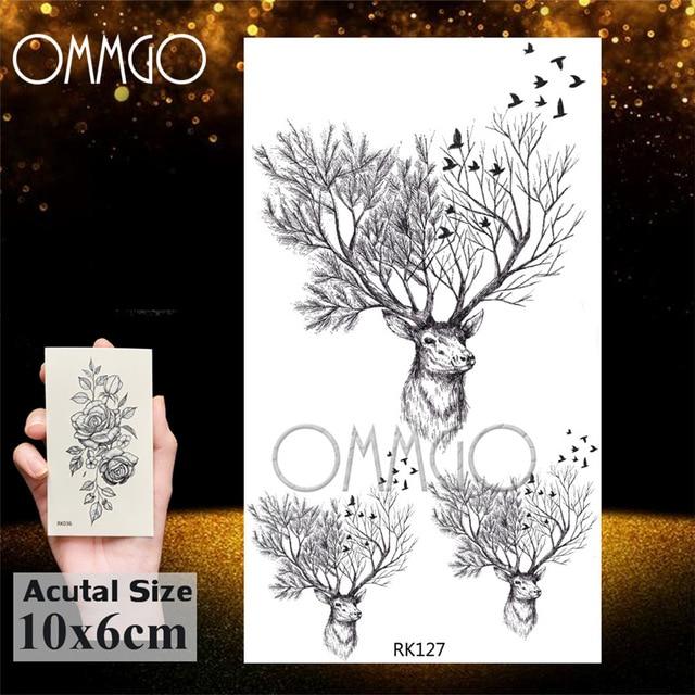 OMMGO Outspace Women Planet Brain Temporary Tattoo Sticker Waterproof Black Geometric Mountain Tatoos Body Art Fake Tattoo Paper