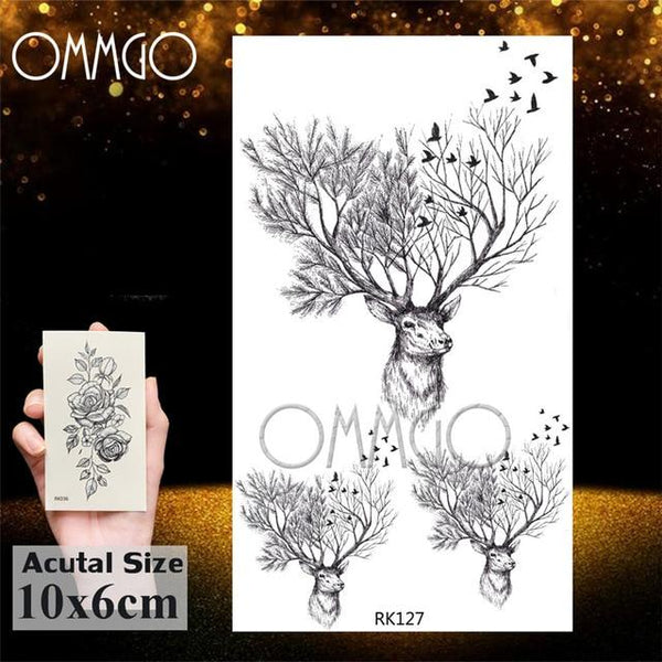 OMMGO Outspace Women Planet Brain Temporary Tattoo Sticker Waterproof Black Geometric Mountain Tatoos Body Art Fake Tattoo Paper