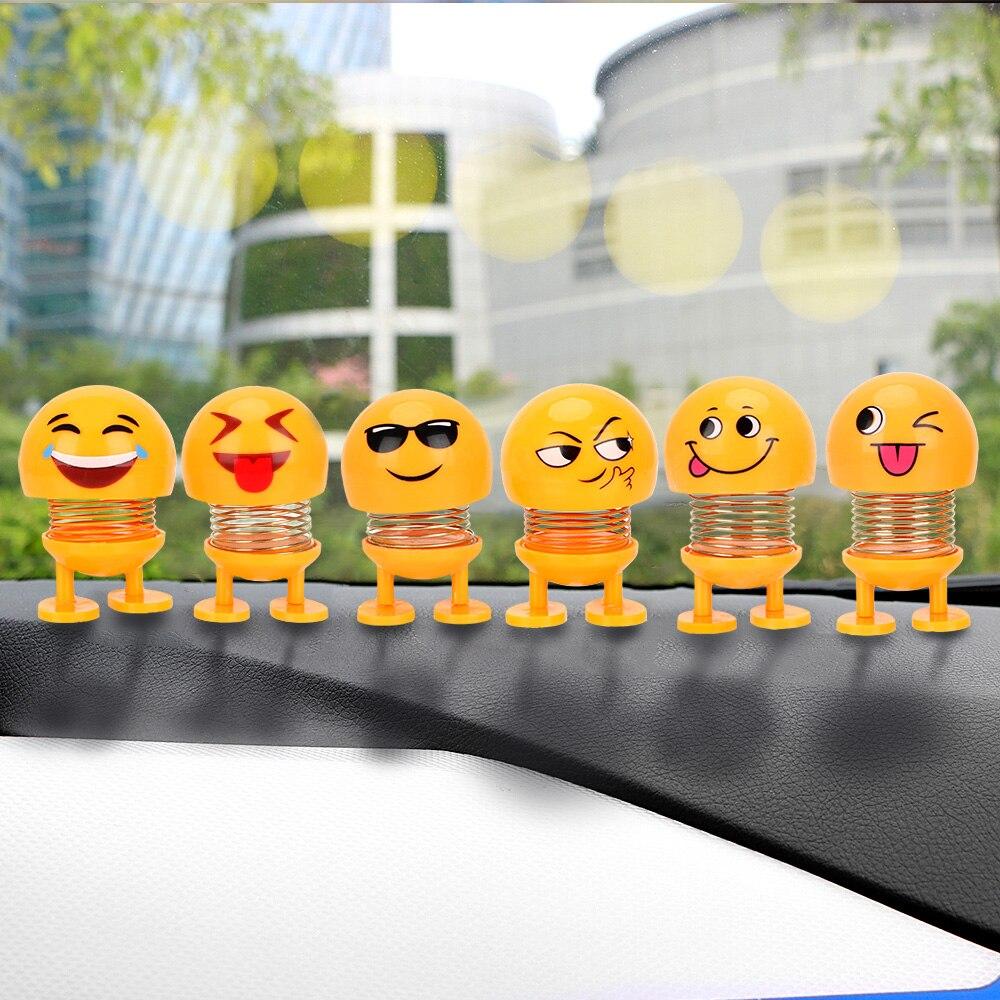 Funny Spring Dashboard Toy Car Ornaments Emoji Shaker Shaking Head Doll Auto Decors Interior Accessories