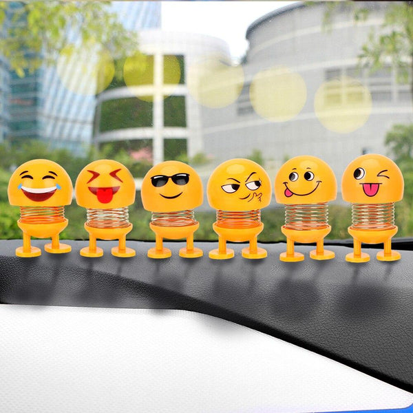 Funny Spring Dashboard Toy Car Ornaments Emoji Shaker Shaking Head Doll Auto Decors Interior Accessories