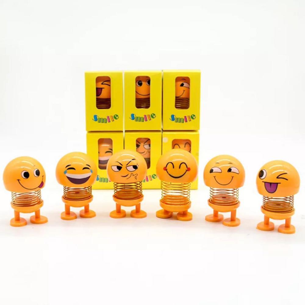 Borzecki Emoji Smile Funny Shaking Head Doll Toy Plastic Cartoon Funny Spring Model Ornaments car interior decoration