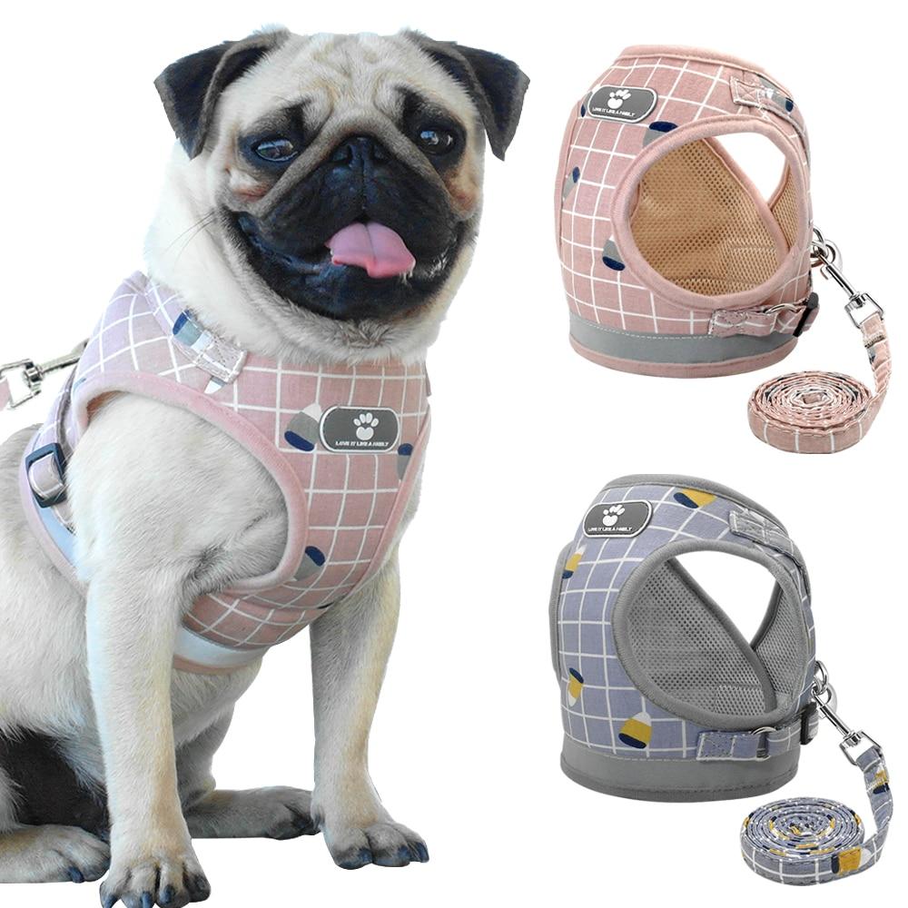 Mesh Puppy Pet Harness Small Dogs Cat Harness and Leash Reflective Adjustable Nylon Vest for Chihuahua Pug French Bulldog