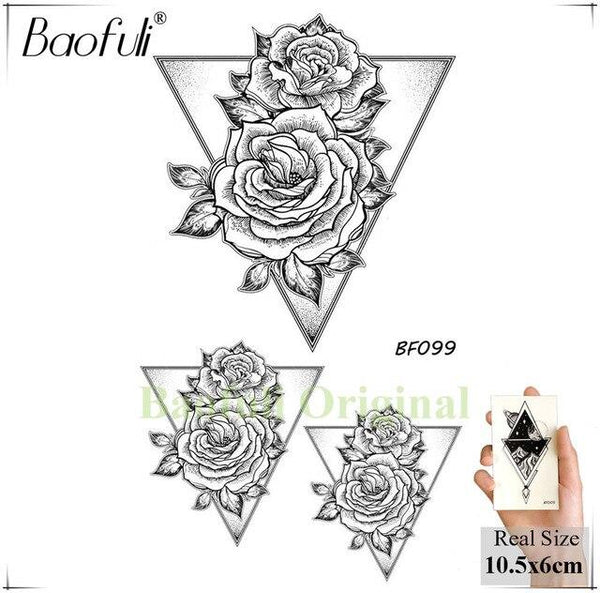 Sexy Fox Flowers Feather Women Temporary Tattoo Black Geometric Waterproof Fake Tatoos Body Art Arms Legs DIY Tattoo Stickers