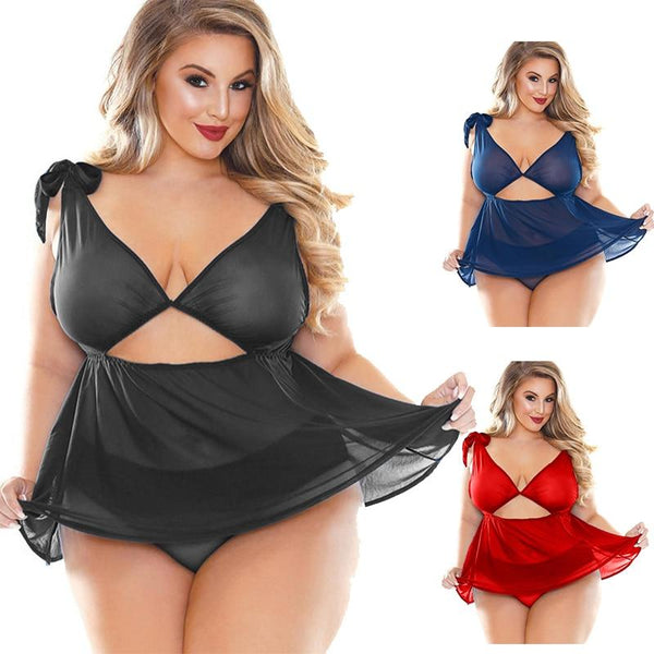 Plus Size 5xl 6xl Women Deep Mesh See Through Sexy Lace Erotic Lingerie Suit Nightdress Underwear Sexy Christmas Clothes Female