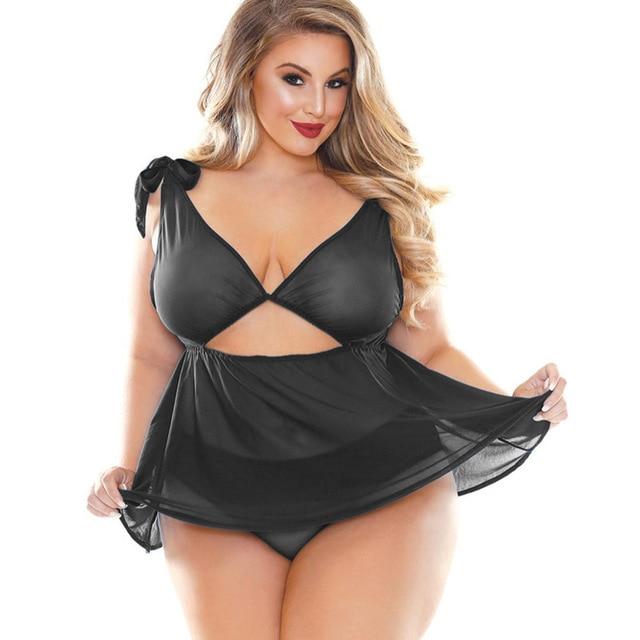 Plus Size 5xl 6xl Women Deep Mesh See Through Sexy Lace Erotic Lingerie Suit Nightdress Underwear Sexy Christmas Clothes Female