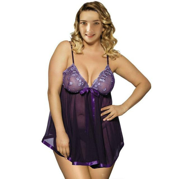 Plus Size 5xl 6xl Women Deep Mesh See Through Sexy Lace Erotic Lingerie Suit Nightdress Underwear Sexy Christmas Clothes Female