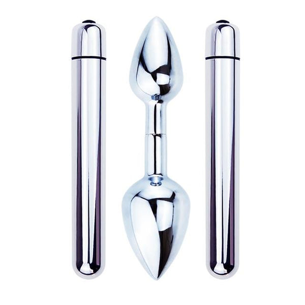 Detachable Dual Butt Plug with Long Vibrator Anal Dilator Ball Smooth Metal Butt Plug for Woman Man Lesbian Gay Erotic Sex Toys