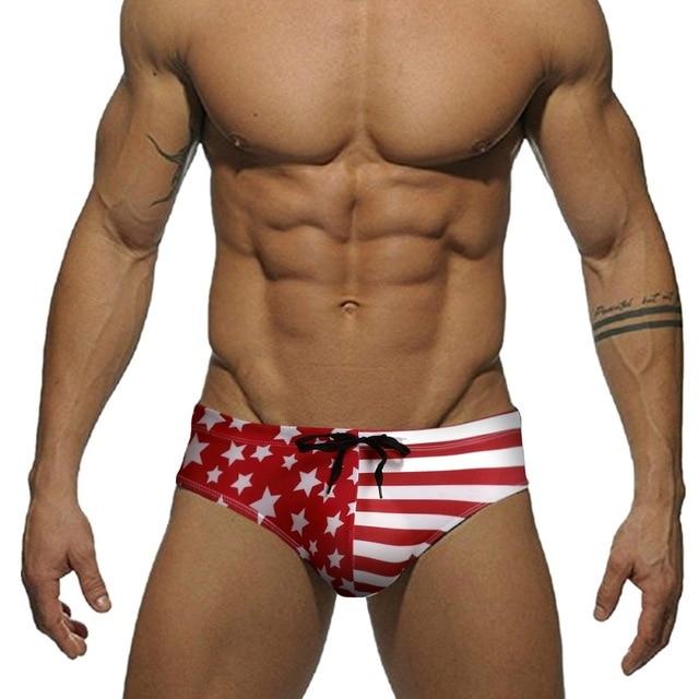 OUMUYI Men's Underwear Soft Swim Brief American Flag Sexy Underpants Summer Beach Swimming Suit Beach Sports Suit Swimming