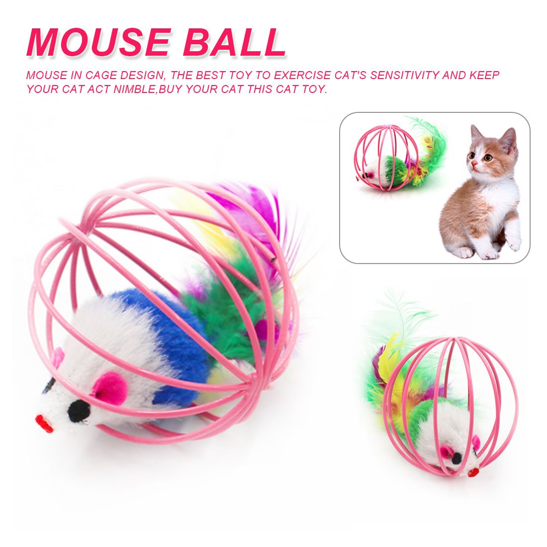 Pet Animals Cute Plush Toy Cat Toys Lovely Ball Mouse Toys for Cats Feather Funny Playing Mice Mouse Toys Home & Kitchen
