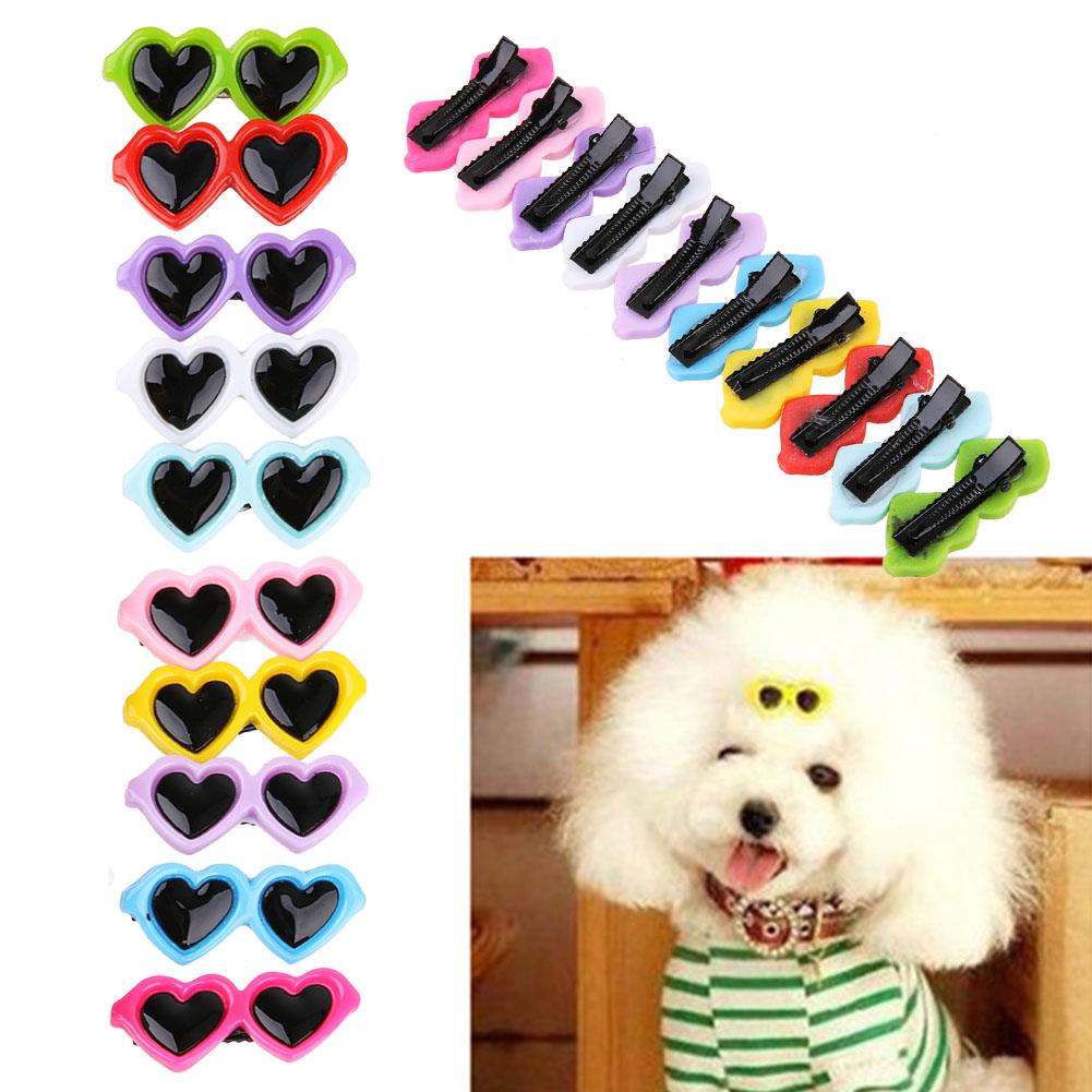 10pcs/set Pet Dog Bows Hair Clips Lovely Heart Sunglasses Hairpin Pet Dog Head Flower Headdress