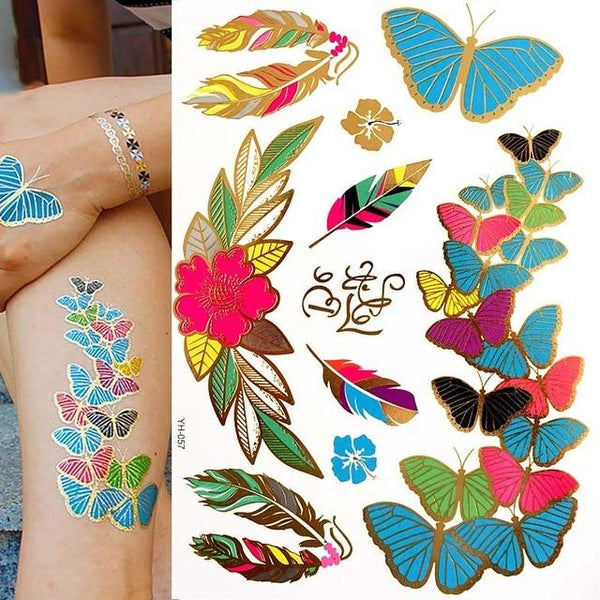 Hot Flash Metallic Waterproof Temporary Tattoo Gold Silver Tatoo Women Henna Flower Taty Design Tattoo Sticker
