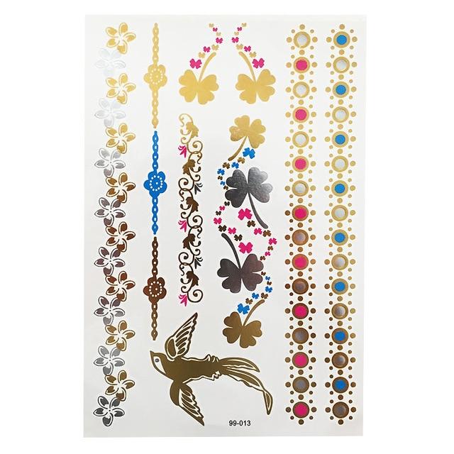 Hot Flash Metallic Waterproof Temporary Tattoo Gold Silver Tatoo Women Henna Flower Taty Design Tattoo Sticker