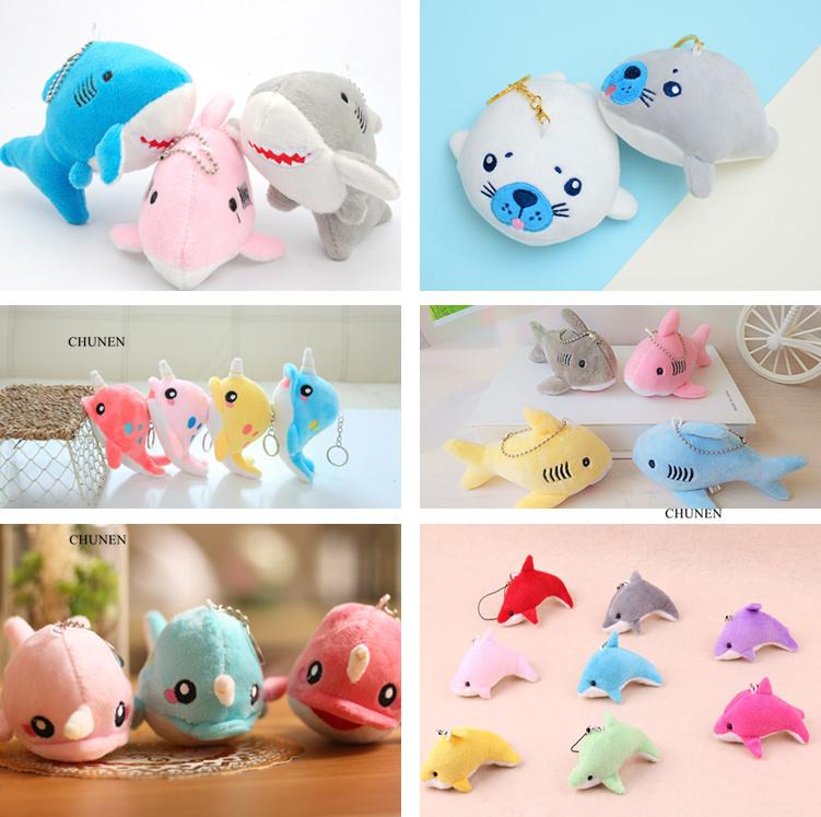 Multi-Designs, Ocean Animal Stuffed Plush Toys , 5-12CM Approx. , Cute Shark Etc. Plush Toys , Stuffed Key chain Plush Dolls
