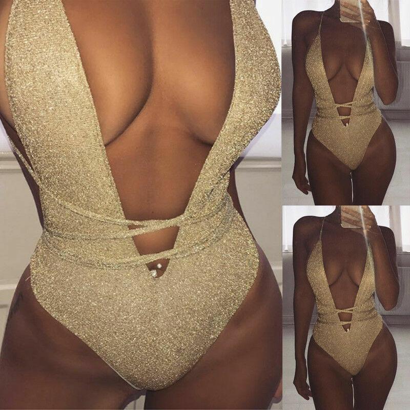 2019 Sexy One Piece Swimsuit Brazilian V Neck Bandage Swimwear Women Backless Beach Bathing Suit Monokini Bodysuit