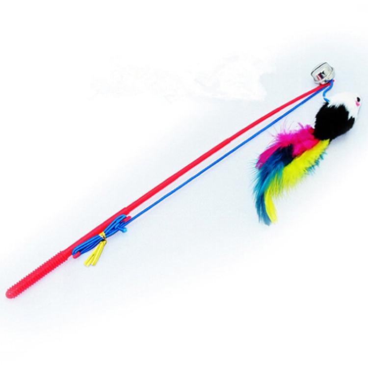 2018 High Quality Plastic Feather Mice Cat Toy Funny Fun Playing Play Toy For Pet Cat Bell The Dangle Faux Mouse Roped Rod