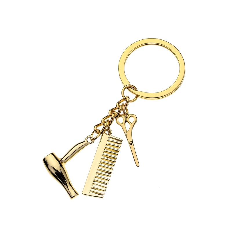 Cosmetologist Hair Dresser Silver Keychain Hair Dryer Scissor Comb Dangle Pendant Key Chain Car Ornament Accessories