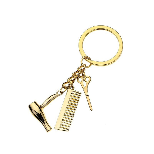 Cosmetologist Hair Dresser Silver Keychain Hair Dryer Scissor Comb Dangle Pendant Key Chain Car Ornament Accessories