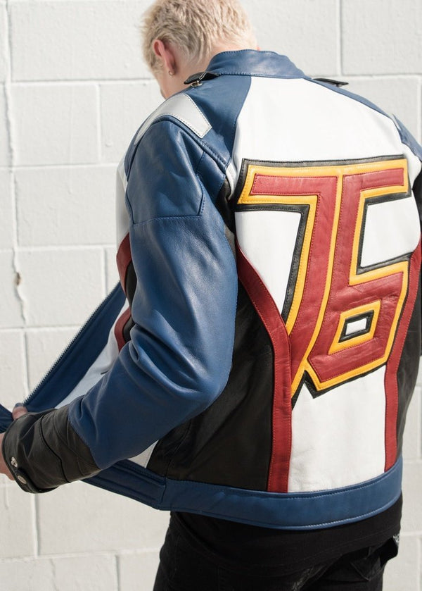 Mens Soldier 76 Leather Jacket Blue