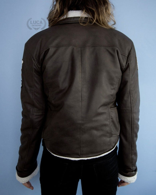 Mens Tracer Jacket Brown Leather White Fur Lining Bomber