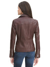 Asymmetrical Zip Leather Jacket w/ Metallic Details Burgundy