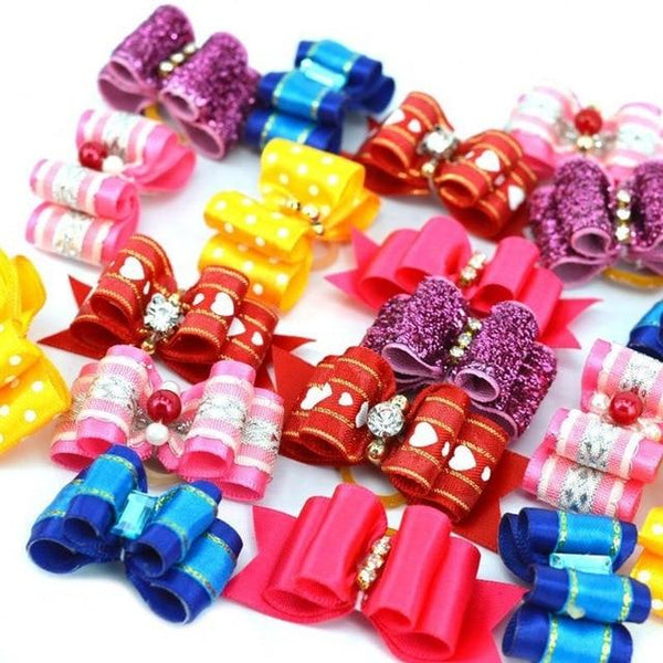 10pcs/lot Cute Rhinestone Pet Grooming Accessories Handmade Small Dog Cat Hair Bows With Elastic Rubber Band