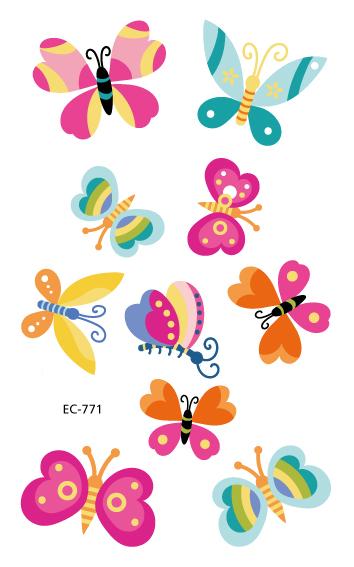 EC771-783 Pink Style Tattoo Sticker Cartoon Children Cute Butterfly Colorful Bees Temporary Tattoo Sticker Body Art Flash Taty