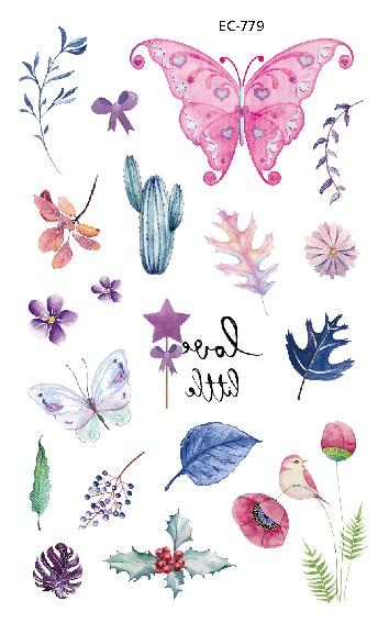 EC771-783 Pink Style Tattoo Sticker Cartoon Children Cute Butterfly Colorful Bees Temporary Tattoo Sticker Body Art Flash Taty
