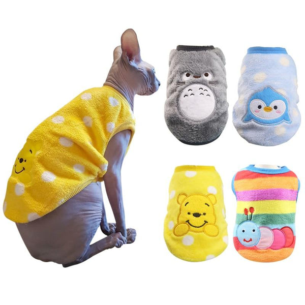 Autumn Winter Warm Pet Cat Clothes For Cats Sphynx Soft Fleece Kitten Kitty Coat Jackets Cute Cartoon Cat Costumes Pets Clothing